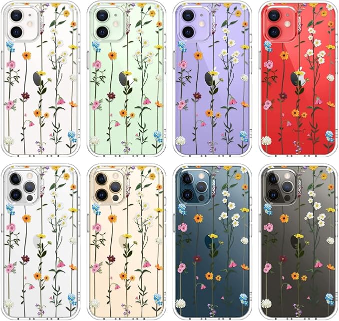 MOSNOVO Case for iPhone 12 & iPhone 12 Pro, [Buffertech 6.6ft Military-Grade Drop Protection] [Anti Peel Off Tech] Clear TPU Bumper Phone Case Cover Design - Wildflowers