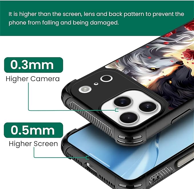 for iPhone 17 Pro Max Case,for MagSafe Graphic Design for Girl Boy Soft Silicone Hard Acrylic Shock Protection Designed for iPhone 17 Pro Max Black White Wolf Moon Flower Rose Pattern