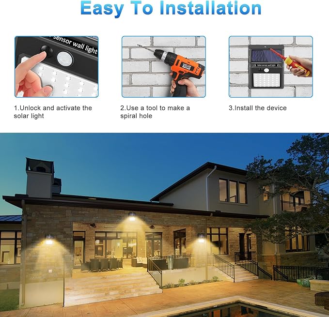 SEZAC Solar Lights Outdoor, 6 Pack Solar Motion Sensor Outdoor Lights with 3 Lighting Modes, IP65 Waterproof Solar Fence Lights for House (Warm White)