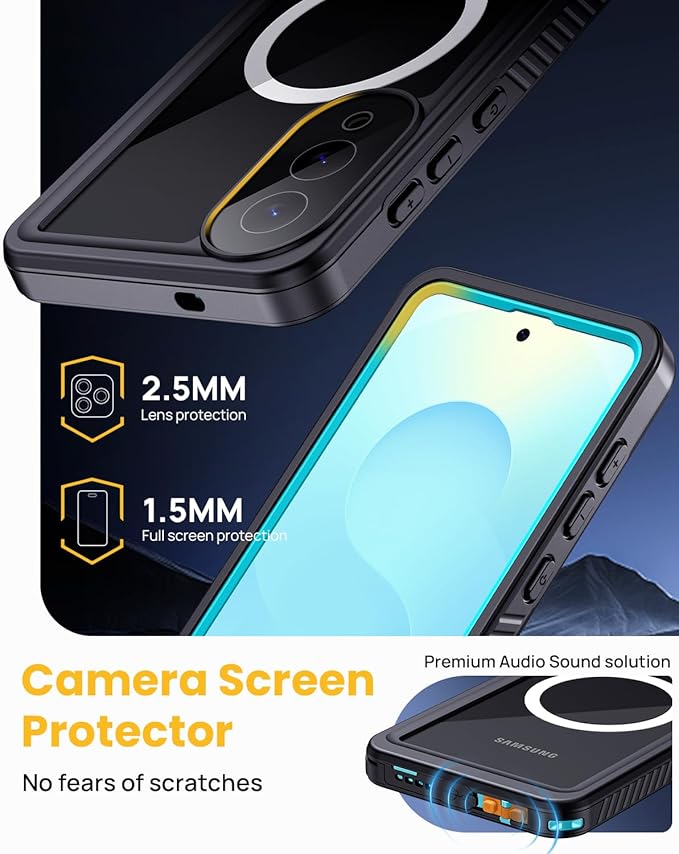 Lanhiem Magnetic for Samsung Galaxy S25 Edge Phone Case, IP68 Waterproof Dustproof Case with Built-in Screen Protector, Rugged Full Body Protective Cover for Galaxy S25 Edge 6.7 Inch, Blue