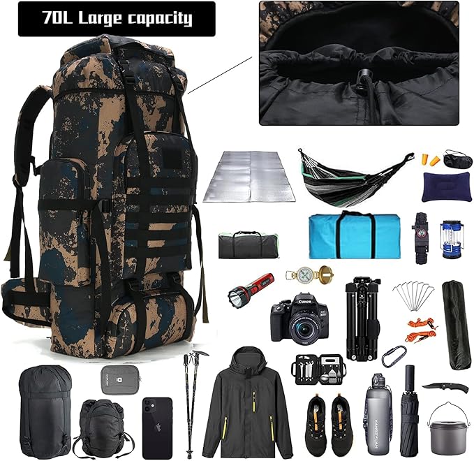 Hiking Backpack for Men 70L/100L Camping Backpack Military Rucksack Molle 3 Days Assault Pack for Climbing | Camping Backpack, 3 Days Assault Pack, for Climbing