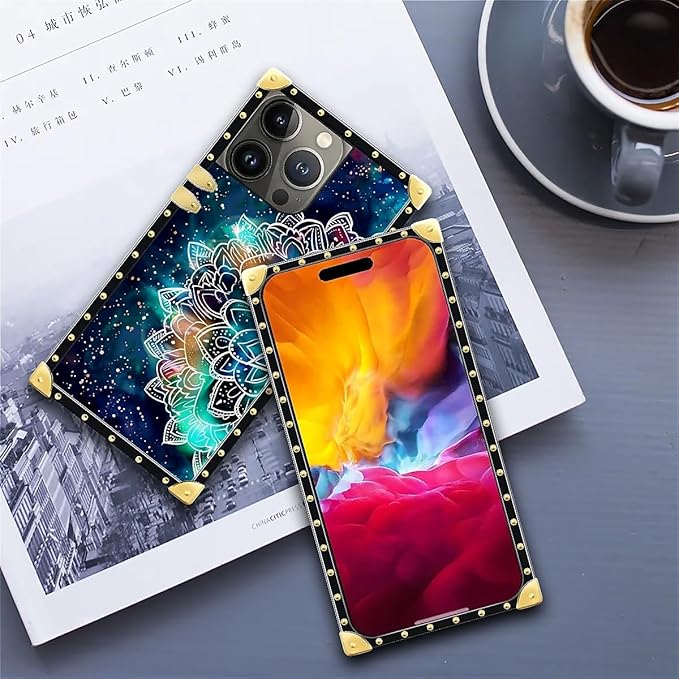 Compatible with iPhone 15 Pro Max Case, Starry Sky Colourful Mandala Luxury Golden Decoration for Girl Women Soft TPU Shockproof Protective Hard PC Back for iPhone 15 Pro Max