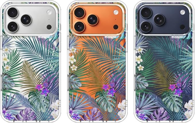 MOSNOVO for iPhone 17 Pro Max Case | Military Grade 6.6ft Drop Tested | Camera Control | Clear with Tropical Rainforests Design
