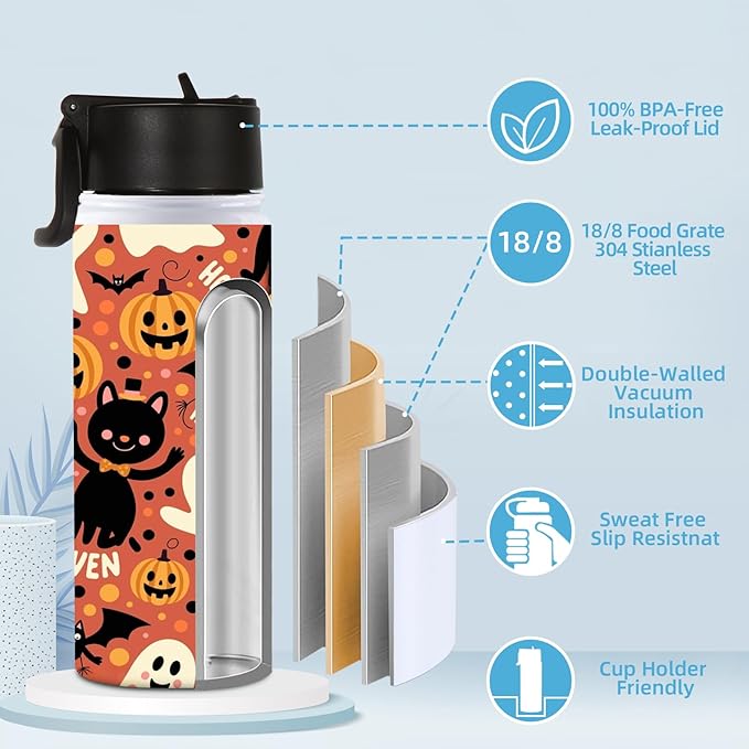 Volhoply 18oz Insulated Water Bottle Bulk 4 Pack,Kids Stainless Steel Water Bottles with Straw Lid,Wide Mouth Reusable Metal Bottle,Double Wall Vacuum Sports Flask For Cold Drink(Sublimation,4 Set)
