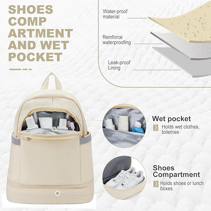 coofay Gym Backpack For Women Men Dance Sports Backpack With Shoe Compartment Waterproof Travel Backpacks Gym Bag Beige