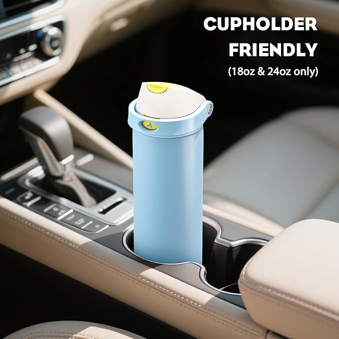 POWCAN 18 oz Metal Water Bottle: 2-in-1 Push-Button Spout & Quick-Flip Straw, Leakproof, Cold 24Hrs, Fits Car Cup Holder, Insulated Cup for Sports, School, Trip, Gift for Women, Girls (Glass Slipper)