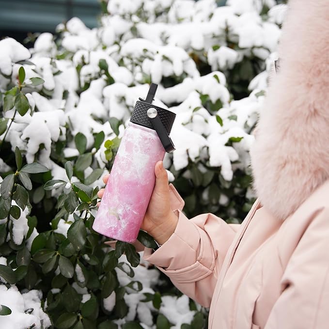 Konokyo 22oz Stainless Steel Bottles with 3 Lids Sport Insulated Water Bottle,Marble Blossom