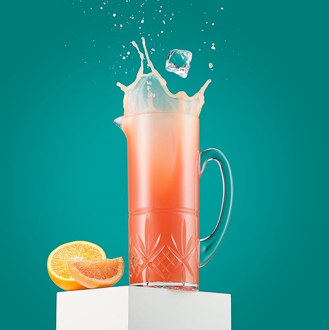 Godinger Pitcher and Highball Drinking Glasses Set, Acrylic Shatterproof Water Jug Pitcher with Tall Drinking Cups - Dublin Collection