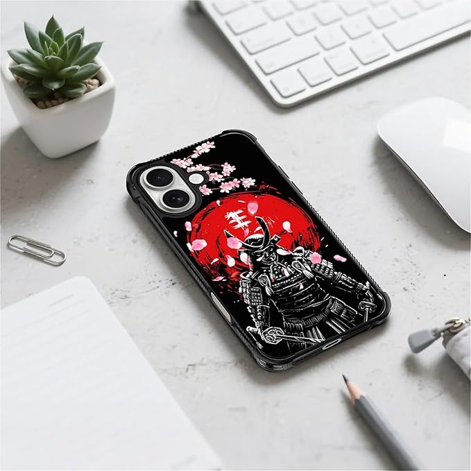 for iPhone 17 Case,for MagSafe Graphic Design for Girl Boy Soft Silicone Hard Acrylic Shock Protection Designed for iPhone 17 Sakura Japanese Samurai Pattern