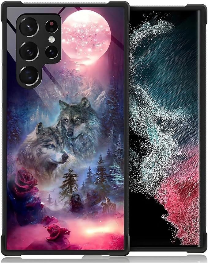 for Samsung Galaxy S23 Ultra Case, Star Two Wolfs Howling Pattern Graphic Design Girl Boy Soft Silicone Hard Acrylic Shock Protection for Samsung Galaxy S23 Ultra