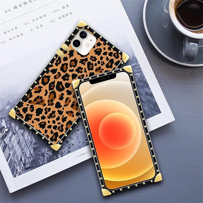Compatible with iPhone 11 Case, Brown Leopard Texture Luxury Golden Decoration for Girl Women Soft TPU Shockproof Protective Hard PC Back for iPhone 11