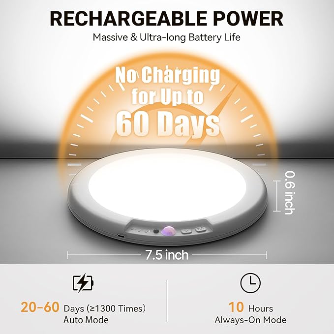 Rechargeable Ceiling Light, No Wiring Battery Operated Ceiling Lights with Remote, Motion Sensor Dimmable Timing Motion Activated Overhead Shower Light for Bathroom Pantry Hallway Porch (6)