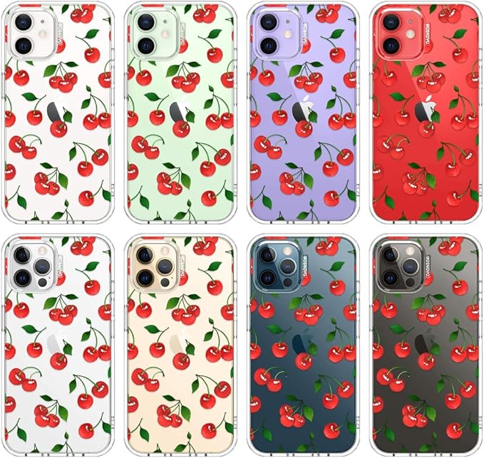 MOSNOVO Case for iPhone 12 & iPhone 12 Pro, [Buffertech 6.6ft Military-Grade Drop Protection] [Anti Peel Off Tech] Clear TPU Bumper Phone Case Cover Design - Cute Cherry