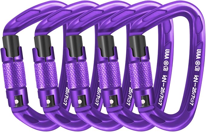 UIAA Certified Professional Heavy Duty Large Locking Carabiner Clips Climbing Carabiner 25kN Auto Locking Carabiner for Rock/Ice Climbing Rappelling Rescue Swing etc, D Shaped