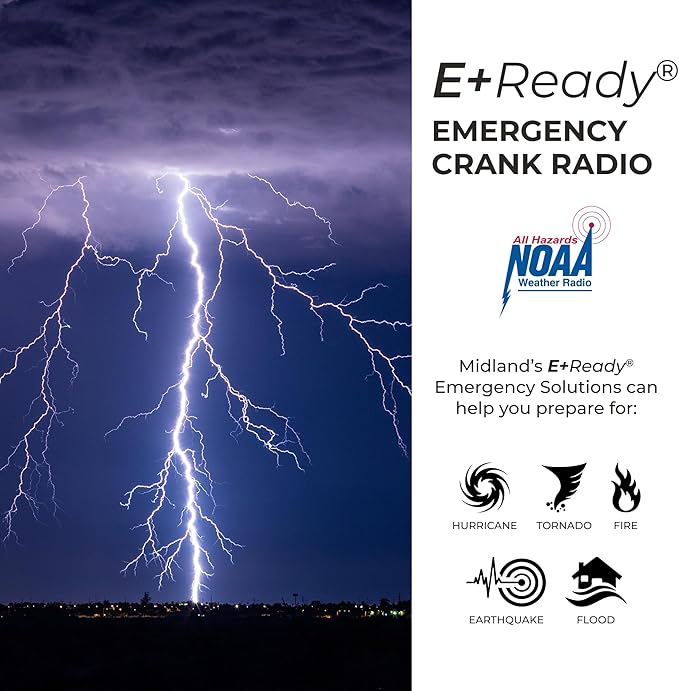 Midland ER210 NOAA Emergency Weather Radio - Compact, Crank, Weather Alerts, AM/FM Radio, Multiple Power Sources, SOS Emergency Flashlight