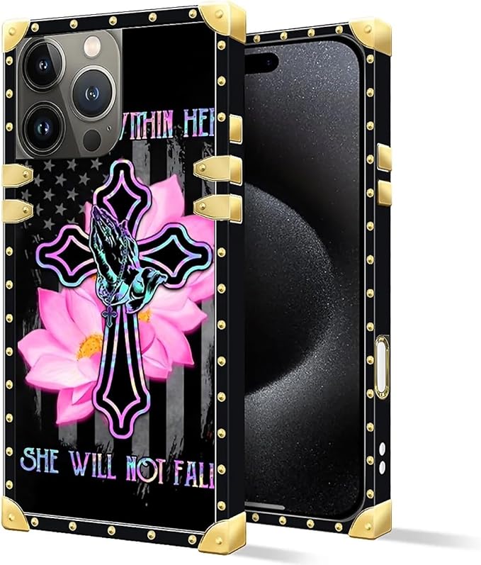 Compatible with iPhone 16 Pro Max Case, Praying Cross Hands Luxury Golden Decoration for Girl Women Soft TPU Shockproof Protective Hard PC Back for iPhone 16 Pro Max