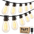 Larkvue 96FT LED Outdoor String Lights, Waterproof Patio Lights with 30+2 2700K Dimmable Shatterproof Edison Hanging Bulbs for Backyard Party-Black