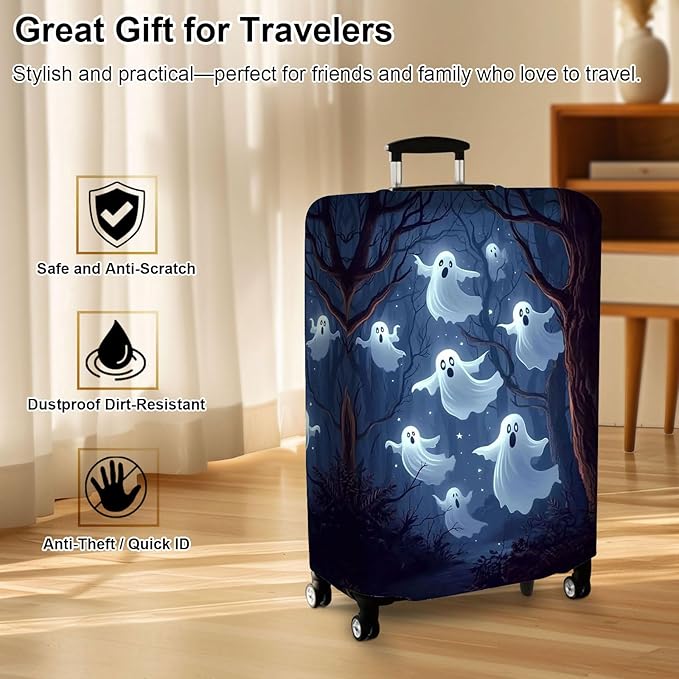 Luggage Cover Protector for 19-20 Inch Suitcases, TSA Approved Elastic Travel Suitcase Covers, Anti-Scratch Washable Luggage Sleeve for Carry On & Checked Bags, Ghosts Flying