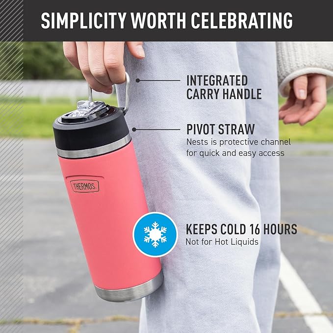 THERMOS ICON SERIES, Insulated Water Bottle with Straw Lid - 18 Ounce, Lime - Stainless Steel Vacuum Insulated Water Bottle with Straw Lid