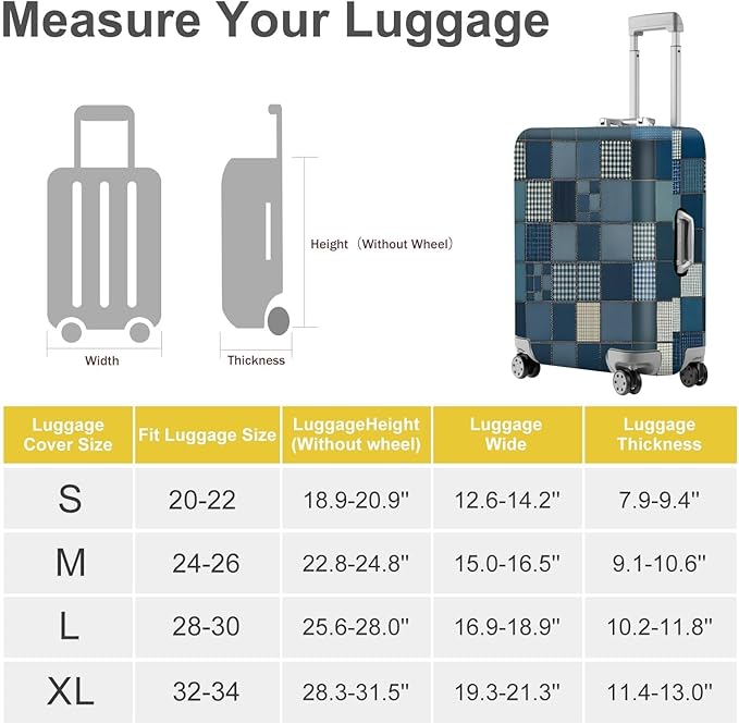 ANNA QUEEN Blue Patchwork Luggage Cover, Modern Grid Suitcase Protector, Stretchable Washable Cover for 28-30 Inch Luggage