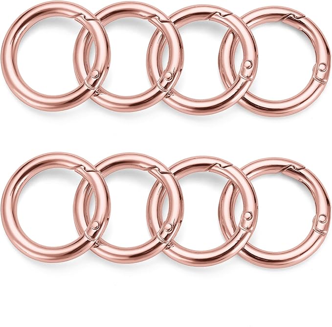 Gkeygo Key Ring Clip, 1 Inch Keychain Rings, 8 Pack Round Carabiner Clip for Keys, Buckle, Bags, Purses - Key Chain Hooks Replacement Keychains Lanyard DIY Crafts, Rose Gold