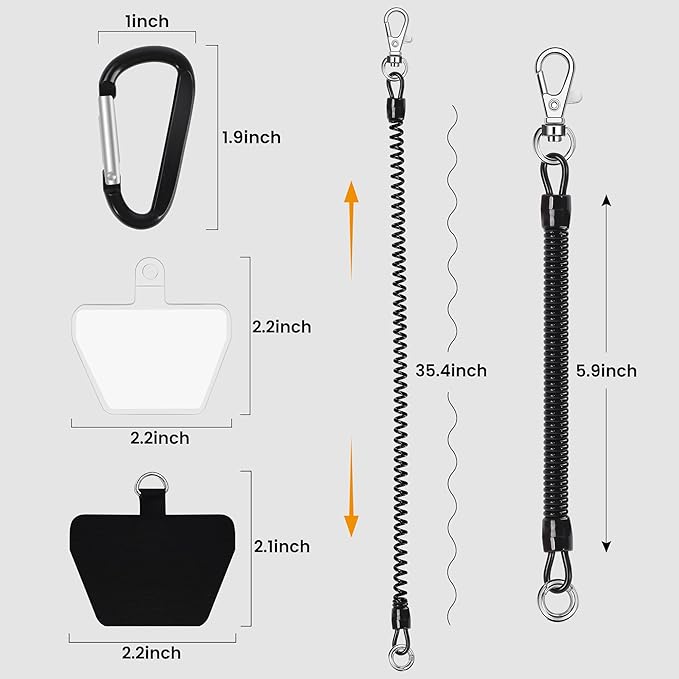 takyu Phone Tether, 2PCS Phone Leash Anti-theft Phone Strap with 4*Patch and 1*Carabiner for Outdoor Hiking Climbing Fit for iPhone Samsung Most Smartphones (Black+Black)
