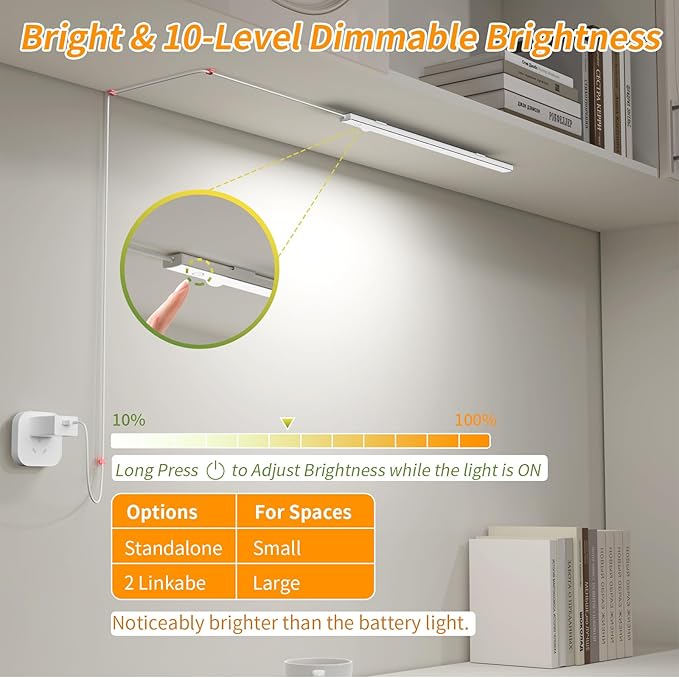 14" Slim USB Plug-in LED Motion Sensor Light Indoor, Bright & Dimmable Under Cabinet Light - 3 Modes (ON/Night/Day) for Kitchen, Cabinet, Closet - 4000K Neutral White, 2 Pack (Standalone)