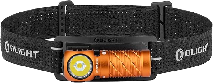 OLIGHT Perun 3 Mini Headlamp 1250 Lumens LED Head Flashlight,Rechargeable Headlight with Red Light Option,Perfect for Working, Hiking, Camping and Climbing (Cool White 5700K~6700K, Orange)
