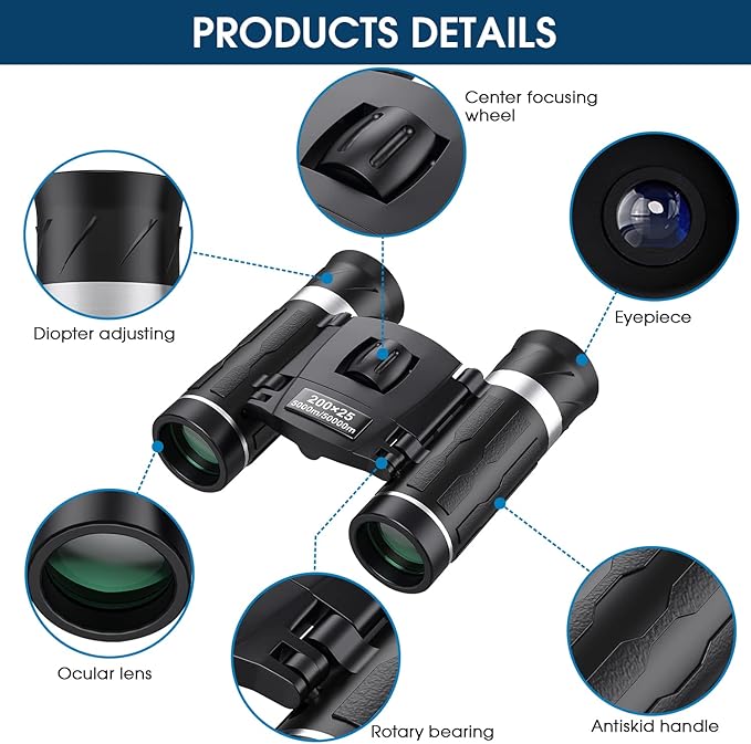 200x25 Compact Binoculars for Adults and Kids, High Powered Mini Pocket Binoculars, Waterproof Small Binoculars for Bird Watching, Hunting, Concert, Theater, Opera, Traveling, Sightseeing