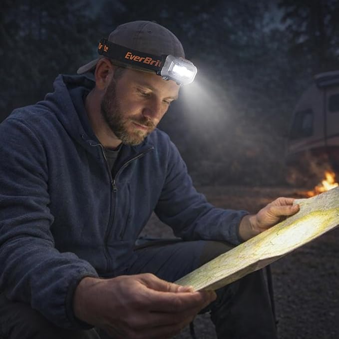 EverBrite LED Headlamp, 4 Lighting Modes, Pivoting Head with Adjustable Headband, IPX4 Water Resistant Perfect for Running, Camping, Hiking, Christmas, and Emergency, 3 AAA Battery Powered(2 Pack)