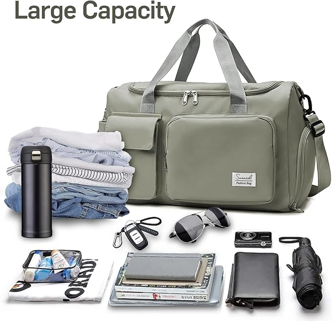 Suruid Sports Gym Duffel Bag with Shoes Compartment and Dry Wet Separated Pocket for Men and Women - Overnight Weekender Training Handbag Yoga Bag - Dark Gray