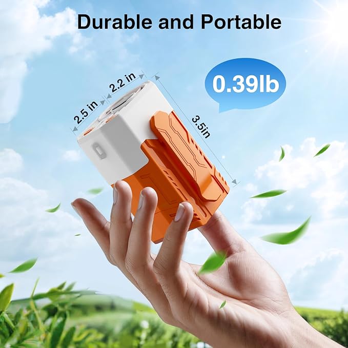 Portable Fan 4000mAh Rechargeable, 4 Speeds 13000RPM Strong Airflow, Personal Waist Fan with Max 24H Working Time, Wearable Clip Belt fan for Camping, Outdoor, Jobsite, Traveling -Orange & White