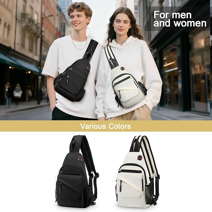 Crossbody Bag Casual Sling Bag for Men, Convertible Backpack, 3-in-1 Anti-Theft Shoulder Bag Trendy Daypack for Travel, Large, Beige