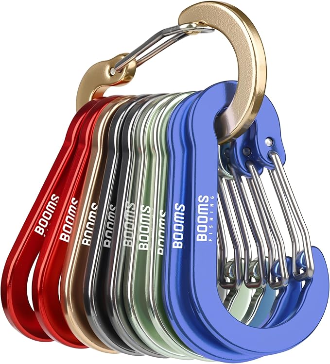 Booms Fishing CC5 Multi-Use Carabiner Clips, 10 Pack 2.3"/ 3.1" Caribeener Clips, Mini Keychain Caribeaner Clip, Aluminum D Ring Carabiners