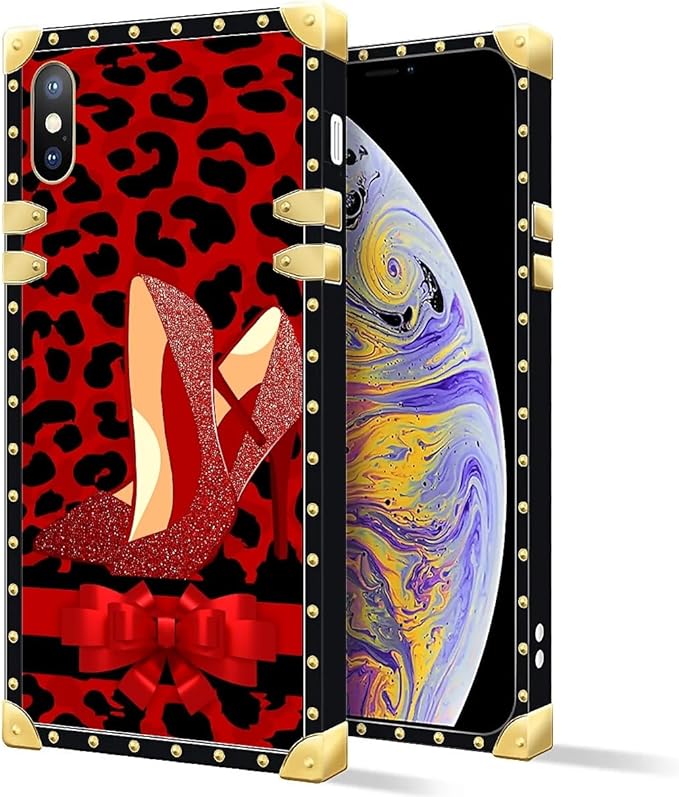 Compatible with iPhone XR Case, Elegant High Heels Luxury Golden Decoration for Girl Women Soft TPU Shockproof Protective Hard PC Back for iPhone XR