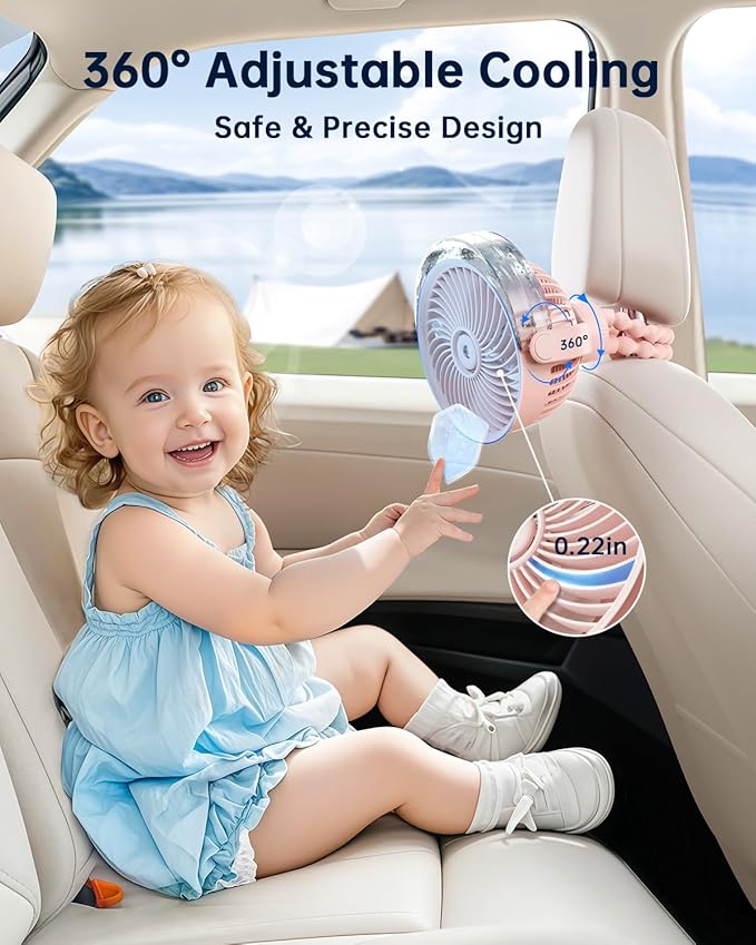 SWEETFULL Misting Stroller Fan – Portable Baby Fan with Spray Cooling, 4 Speeds, Quiet Rechargeable Fans for Travel, Outdoor, Golf Cart, Car Seat, Beach (Pink)