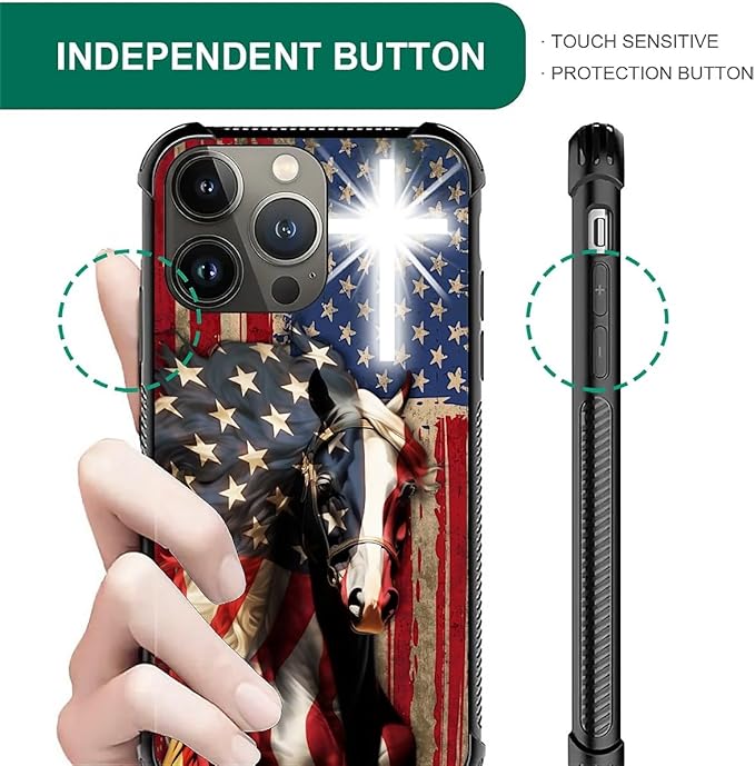 for iPhone 12 Pro Max Case, Red American Flag Horse Cross Pattern Graphic Design Girl Boy Soft Silicone Hard Acrylic Shock Protection for iPhone 12 Pro Max