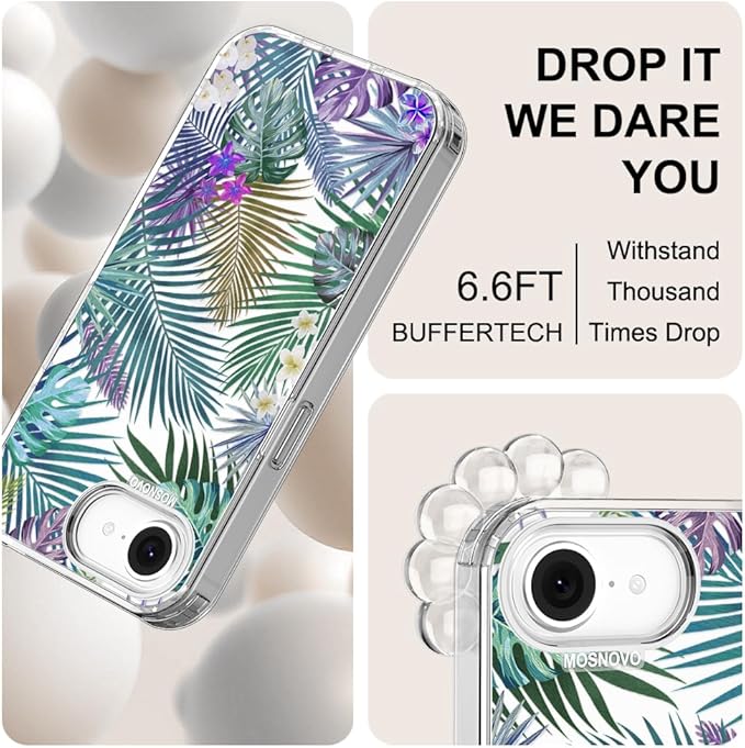 MOSNOVO for iPhone 17e Case/iPhone 16e Case, Shockproof Military-Grade Protection 6.6ft Drop Tested, Clear Phone Case for iPhone 16e / iPhone 17e, Tropical Rainforests Design