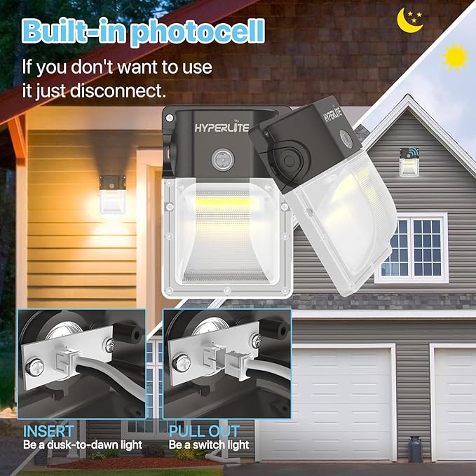 HYPERLITE LED Wall Pack 30W: 2Pack 3600lm 3000K Security Lights - Outdoor LED Wall Lights with Dusk to Dawn Photocell for House and Deck UL Listed