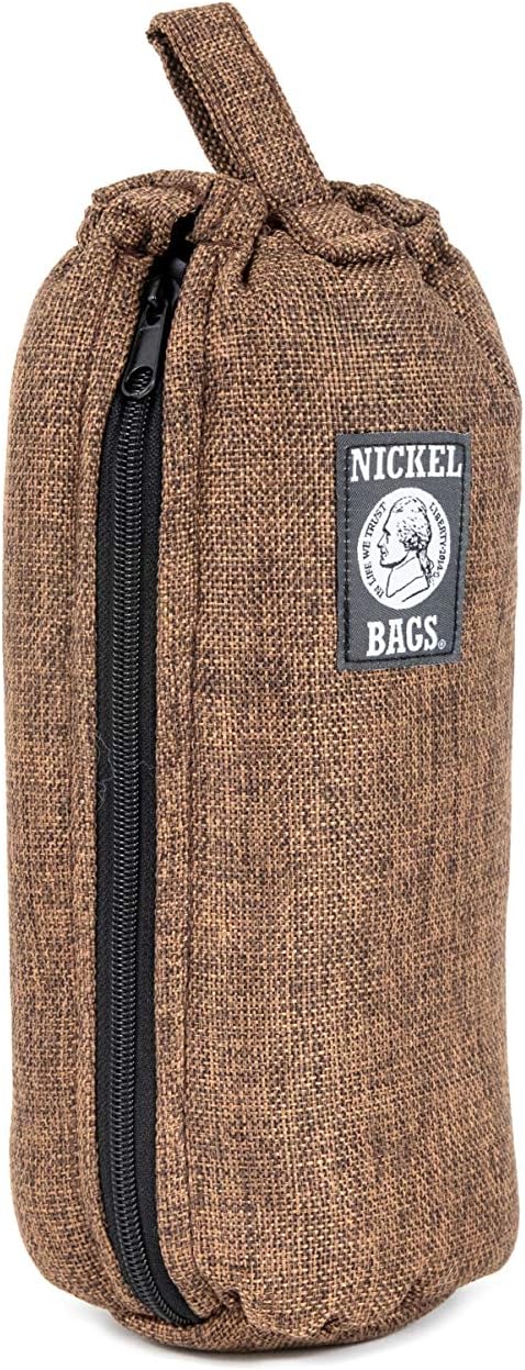 Nickel Bags Padded Drawstring Duffle Tube, Hemp Protective Sling Bag with Soft Velour Interior, Breakable-Safe Storage for Glass & Gear, Durable Zipper & Strap (10 Inch, Brown)