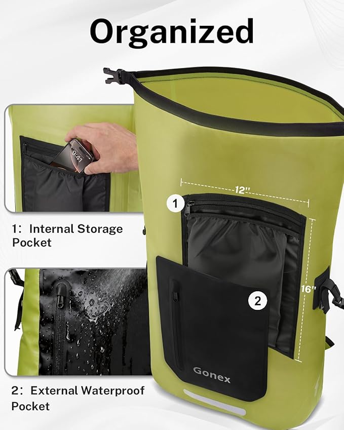 Gonex Ultralight Waterproof TPU Backpack, 35L Roll Top Dry Bag with Comfortable Padded Back Panel for Kayaking Boating Camping Fishing Travel,Green