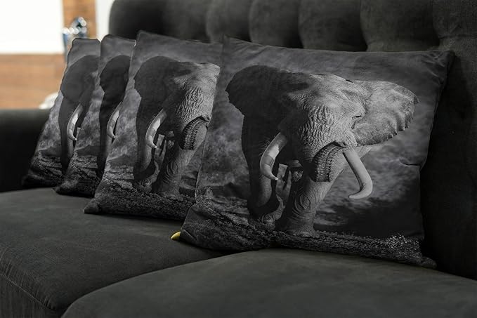 Ambesonne Elephant Throw Pillow Cushion Case Pack of 4, Majestic Elephant Bull Approaching Photo Exotic Wild Habitat Mammal Art Print Safari, Modern Accent Double-Sided Digital Printing, 16", Dimgrey