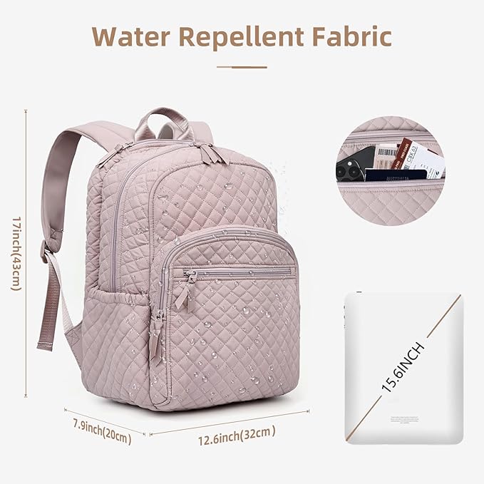 Backpack for Women,College Backpack,Quilted Casual Daypack,Waterproof Bookbag for 15.6Inch Laptop