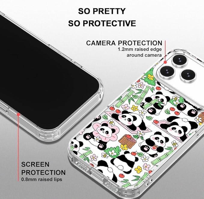 MOSNOVO for iPhone 17 Pro Max Case, Shockproof Military-Grade Protection 6.6ft Drop Tested, Camera Control, Clear Phone Case for iPhone 17 Pro Max, Kawaii Panda Garden Design