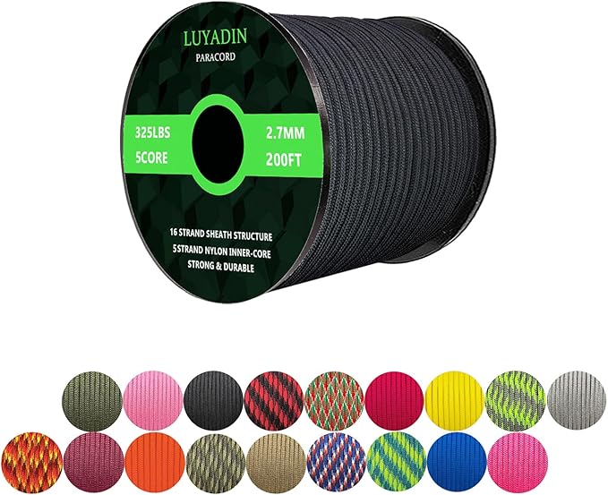 Paracord 325lb Diameter 2.7mm - 5 Strand Parachute Spool Cord - 100ft 200ft,Paracord for Camping,Hiking,Fishing,Outdoor and DIY