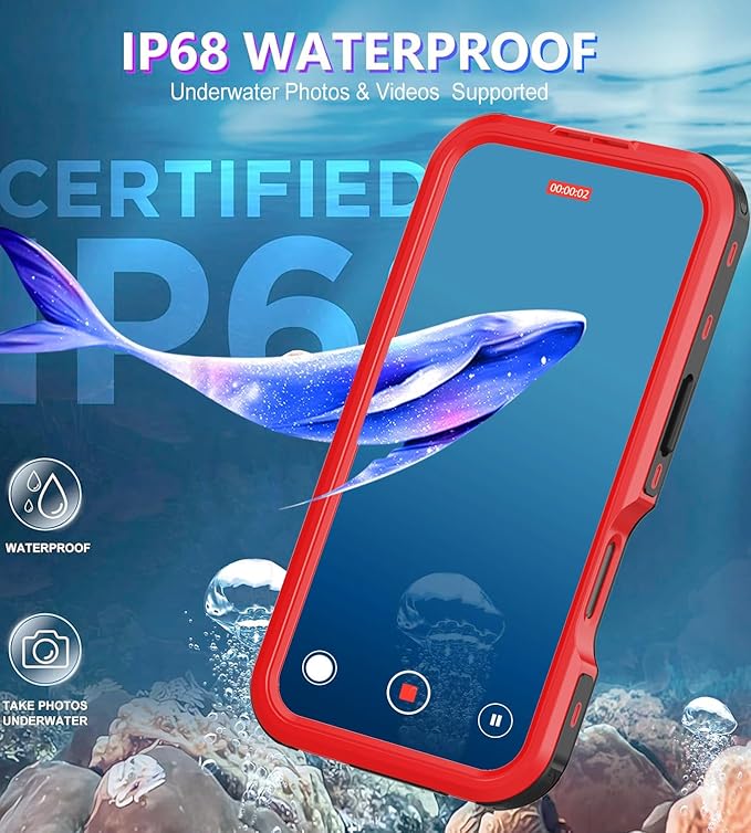 for iPhone 16 Case Waterproof | Full Body Shockproof Dust Proof Phone Case Cover with Screen Protector - Red