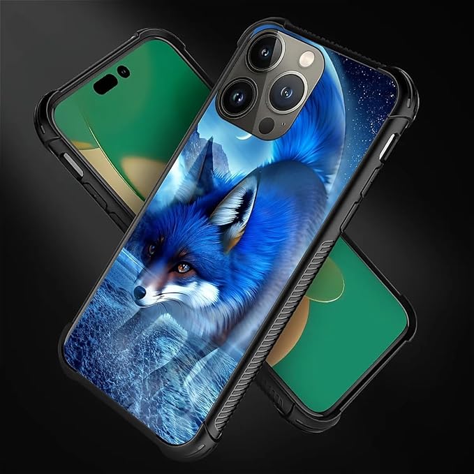for iPhone 14 Pro Case, Snowy Mountain Fox Lake Pattern Graphic Design Girl Boy Soft Silicone Hard Acrylic Shock Protection for iPhone 14 Pro