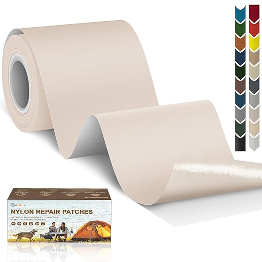 3x79 Nylon Repair Patch Nylon Repair Tape Self Adhesive Fabric Tapes Outdoor Camping Gear Fabric kit for Tent, Umbrella, Down Jackets, Sleeping Bag, Knapsack （Beige）