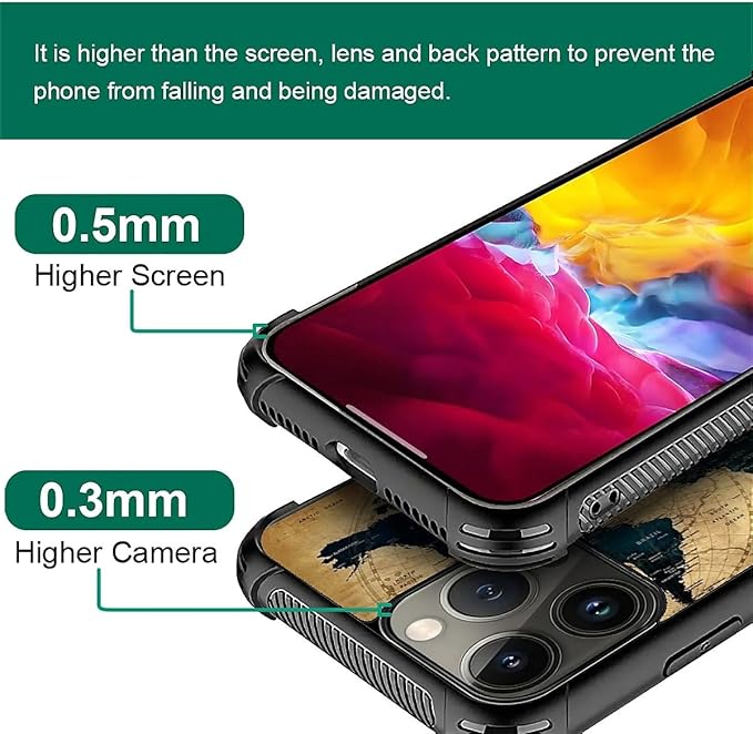 for iPhone 16 Pro Max Case, Brown World Map Pattern Graphic Design Girl Boy Soft Silicone Hard Acrylic Shock Protection for iPhone 16 Pro Max