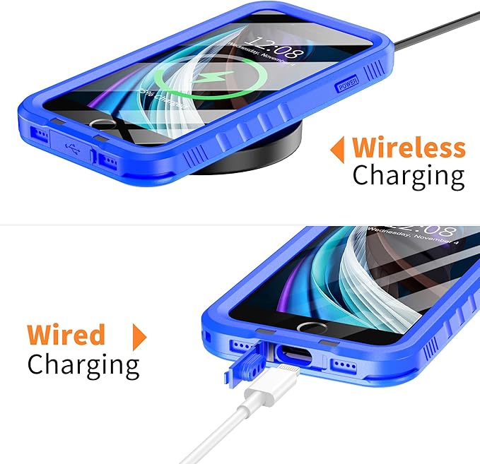 Cozycase Waterproof Case for iPhone SE 3rd 2022/iPhone SE 2nd 2020/iPhone 7/8 - Shockproof Full Body Rugged Case with Built-in Screen Protector Waterproof Case for iPhone SE3/SE2/7/8 (Frosted Blue)